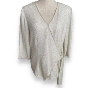 Beaded Cocktail Blouse Wrap Ivory Women’s Size 10P Formal Evening Wear